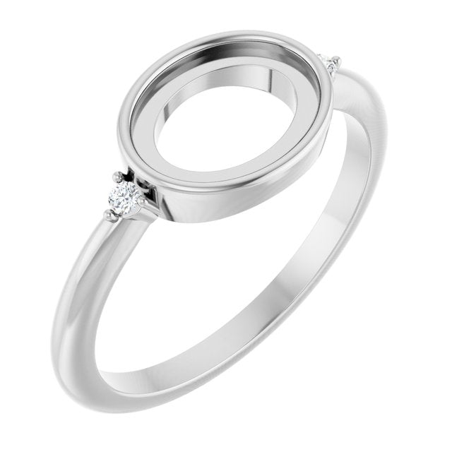 14K White 9x7 mm Oval .03 CTW Natural Diamond Semi-Set Cabochon Ring