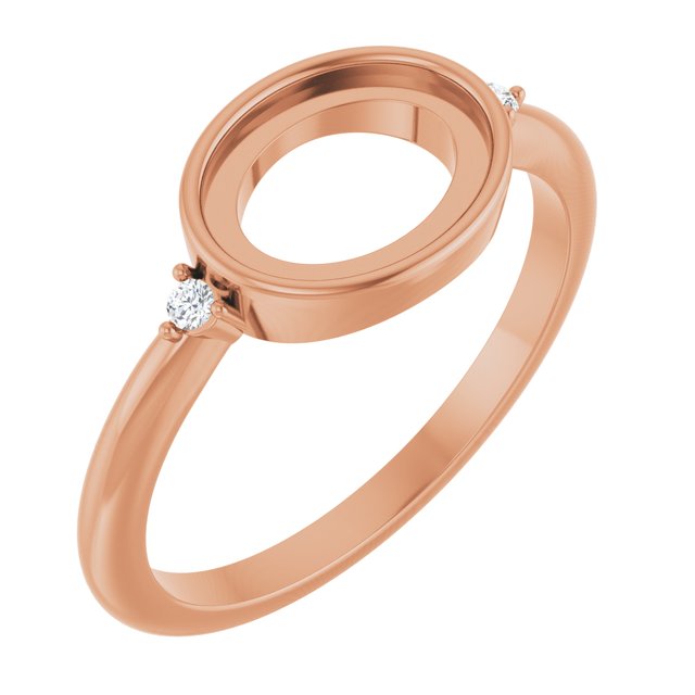 14K Rose 9x7 mm Oval .03 CTW Natural Diamond Semi-Set Cabochon Ring