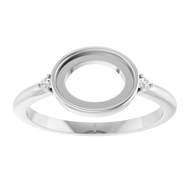 14K White 9x7 mm Oval .03 CTW Natural Diamond Semi-Set Cabochon Ring