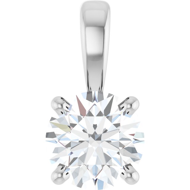 14K White 1/2 CT Natural Diamond Pendant