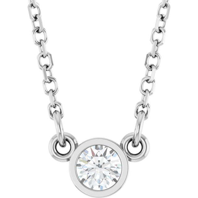 14K White 1/10 CT Natural Diamond Solitaire 18" Necklace