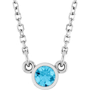 Rhodium-Plated Sterling Silver Imitation Aquamarine Solitaire 16" Necklace