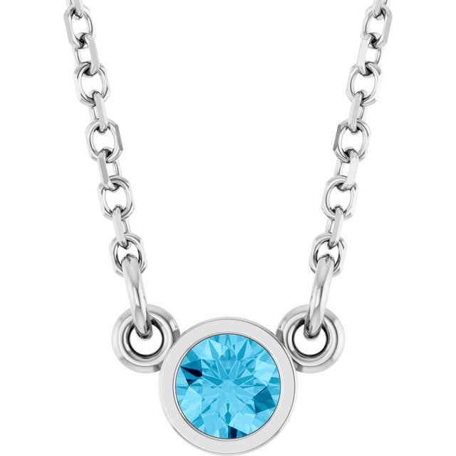 Rhodium-Plated Sterling Silver Imitation Aquamarine Solitaire 16" Necklace
