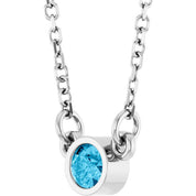 Rhodium-Plated Sterling Silver Imitation Aquamarine Solitaire 16" Necklace