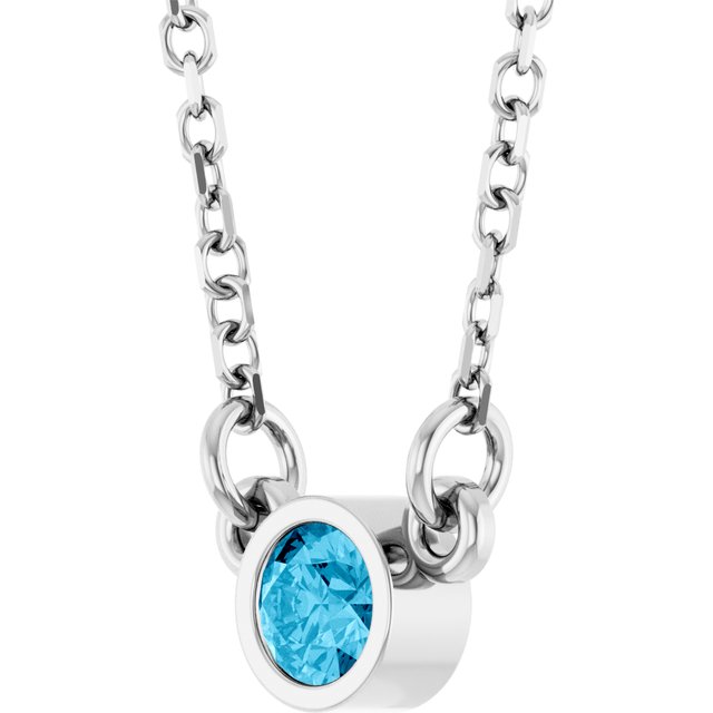 Rhodium-Plated Sterling Silver Imitation Aquamarine Solitaire 16" Necklace