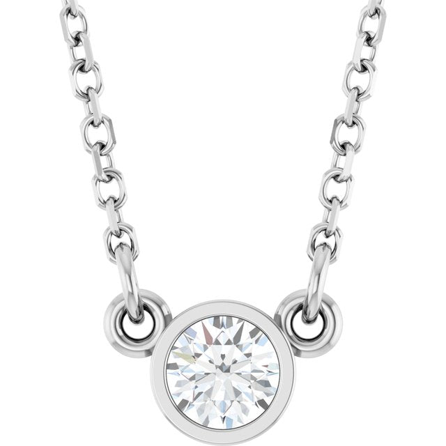 14K White 1/6 CT Natural Diamond Solitaire 18" Necklace