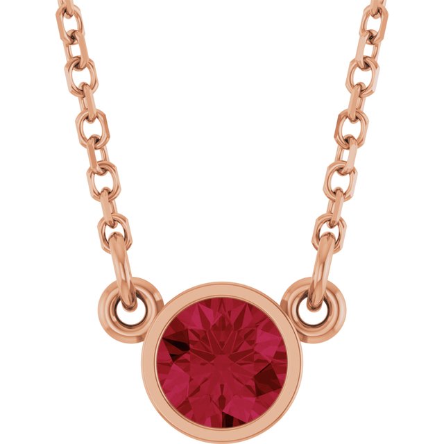 14K Rose Lab-Grown Ruby Solitaire 16" Necklace