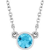 Rhodium-Plated Sterling Silver Natural Aquamarine Solitaire 16" Necklace