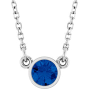 14K White Lab-Grown Blue Sapphire Solitaire 16" Necklace