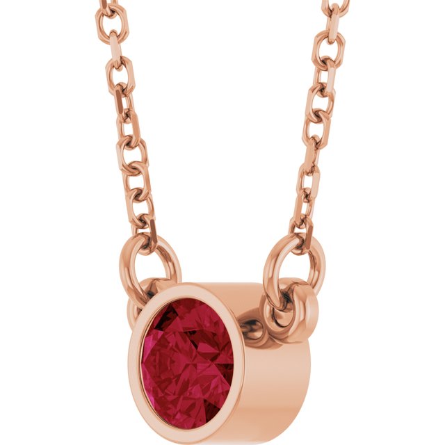 14K Rose Lab-Grown Ruby Solitaire 16" Necklace