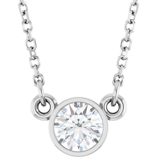 14K White Natural Diamond Solitaire Necklace 18" - 1/3 CT - Elegant Jewelry by Brand Name