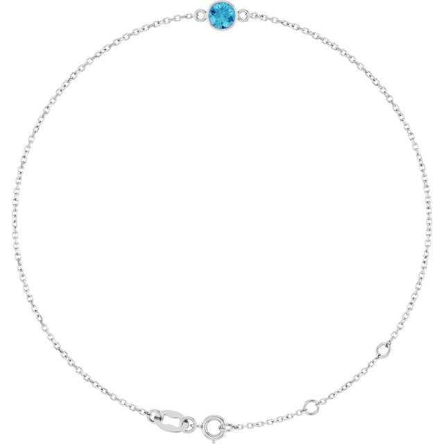 14K White Natural Blue Zircon 6 1/2-7 1/2" Bracelet
