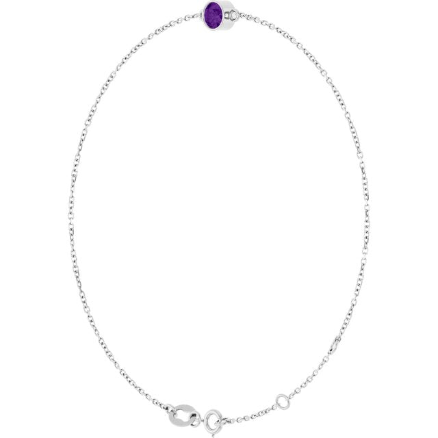 14K White Natural Amethyst 6 1/2-7 1/2" Bracelet