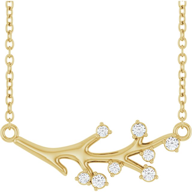 14K Yellow Gold 1/6 CTW Natural Diamond Branch Necklace - 18"
