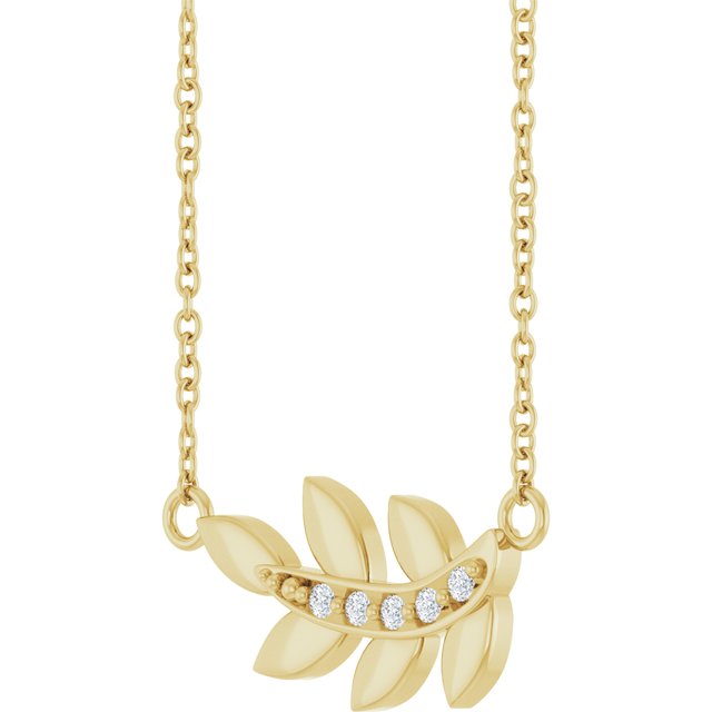 Accented Leaf Necklace by Brand - 14K Natural Diamond - Part Number 88697:129:P