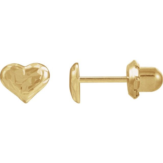 14K Yellow 6.2 mm Diamond-Cut Inverness? Piercing Heart Earrings