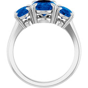 14K White 8x6 mm Oval Lab-Grown Blue Sapphire Three-Stone Ring