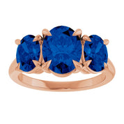 14K Rose 9x7 mm Oval Lab-Grown Blue Sapphire Three-Stone Ring