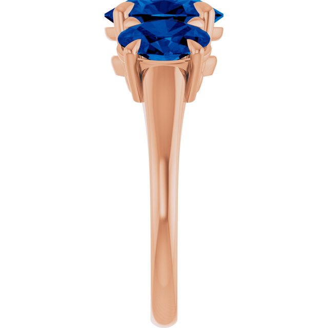 14K Rose 9x7 mm Oval Lab-Grown Blue Sapphire Three-Stone Ring