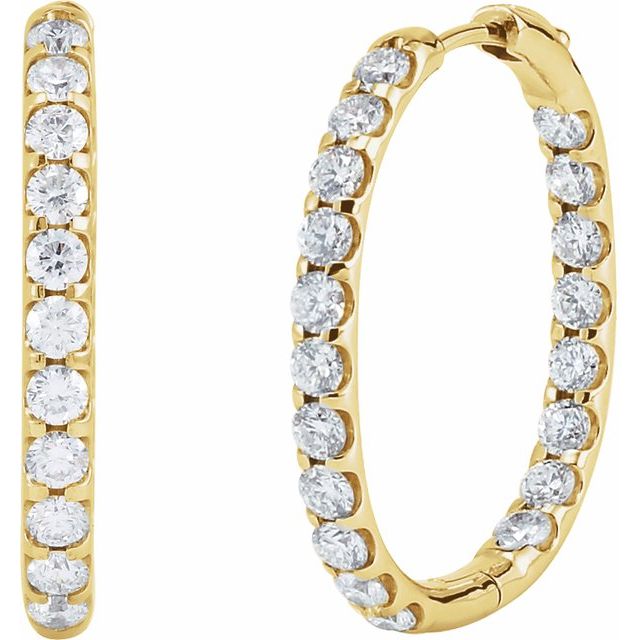 14K Yellow 3 CTW Natural Diamond Inside-Outside Hinged 28.3 mm Hoop Earrings
