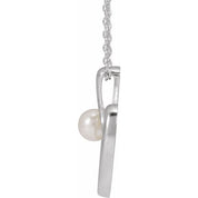 Sterling Silver Cultured White Akoya Pearl Heart Pendant