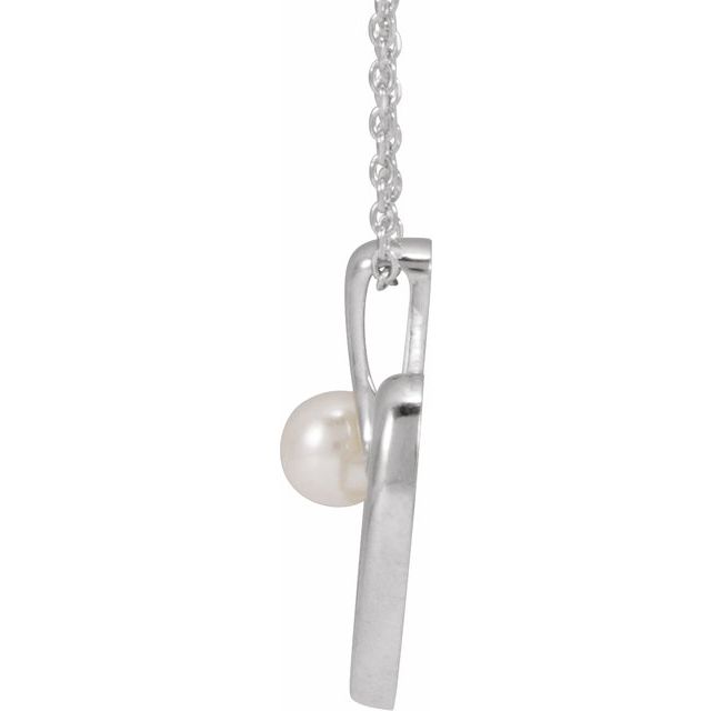 Sterling Silver Cultured White Akoya Pearl Heart Pendant