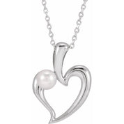 Sterling Silver Cultured White Akoya Pearl Heart Pendant