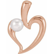 14K Rose Cultured White Akoya Pearl Heart Pendant
