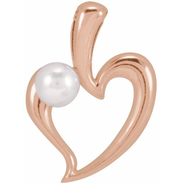 14K Rose Cultured White Akoya Pearl Heart Pendant