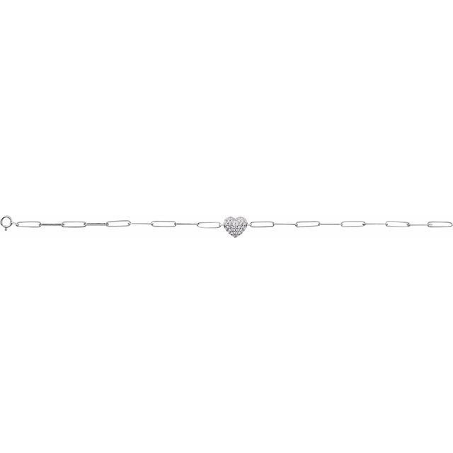 14K White 1/3 CTW Natural Diamond Heart & Paperclip-Style 7" Bracelet