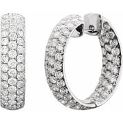 18K White 4 CTW Natural Diamond Inside-Outside Hinged 23.4 mm Hoop Earrings