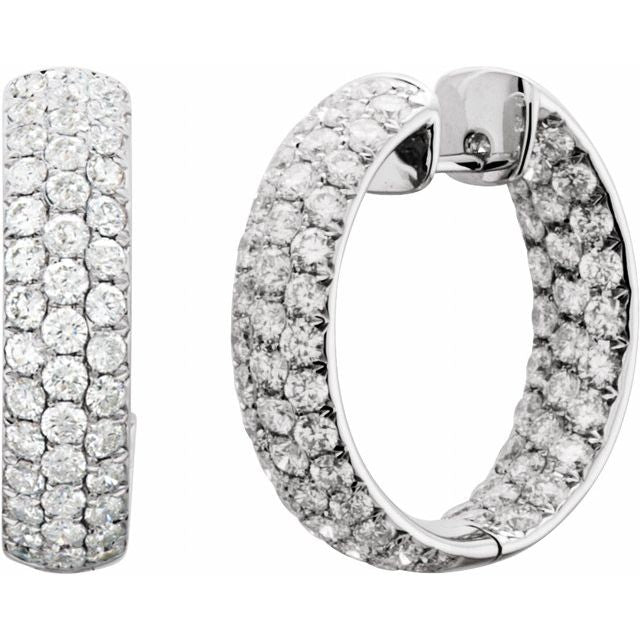 18K White 4 CTW Natural Diamond Inside-Outside Hinged 23.4 mm Hoop Earrings