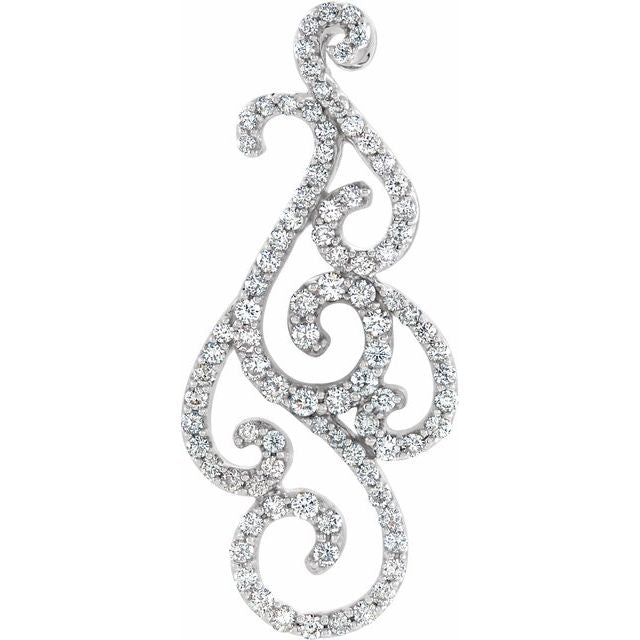 14K White 3/4 CTW Natural Diamond Scroll Pendant