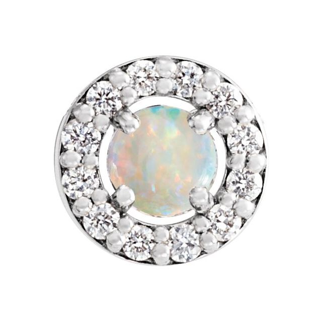Sterling Silver Cabochon Natural White Opal & .06 CTW Natural Diamond Halo-Style Pendant
