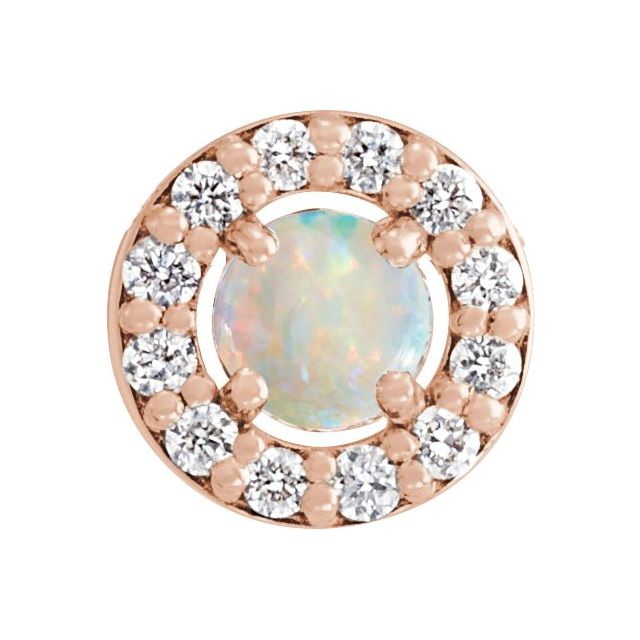 14K Rose Cabochon Natural White Opal & .06 CTW Natural Diamond Halo-Style Pendant