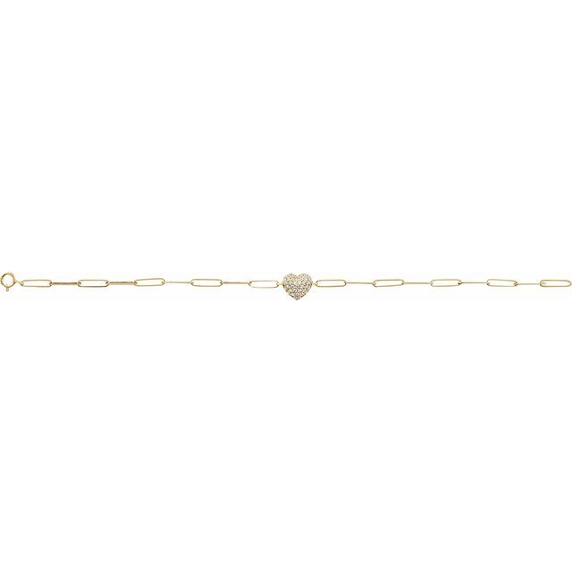 14K Yellow 1/3 CTW Natural Diamond Heart & Paperclip-Style 7" Bracelet