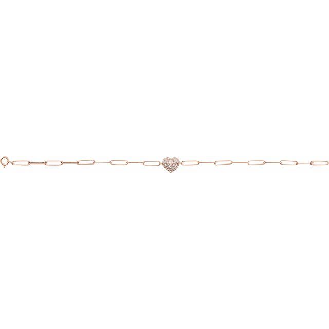 14K Rose 1/3 CTW Natural Diamond Heart & Paperclip-Style 7" Bracelet
