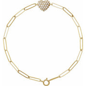 14K Yellow 1/3 CTW Natural Diamond Heart & Paperclip-Style 7" Bracelet