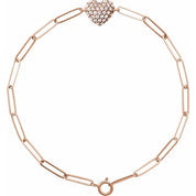 14K Rose 1/3 CTW Natural Diamond Heart & Paperclip-Style 7" Bracelet