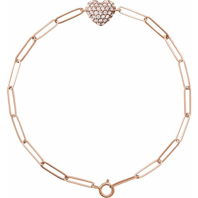 14K Rose 1/3 CTW Natural Diamond Heart & Paperclip-Style 7" Bracelet