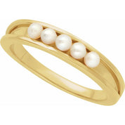 14K Yellow Cultured White Seed Pearl Stackable Ring