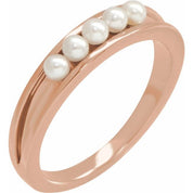 14K Rose Cultured White Seed Pearl Stackable Ring
