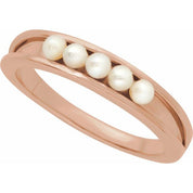 14K Rose Cultured White Seed Pearl Stackable Ring