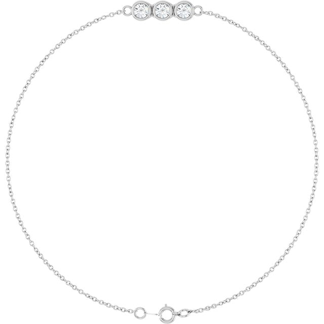 Sterling Silver 1/4 CTW Lab-Grown Diamond Three-Stone Line  7" Bracelet