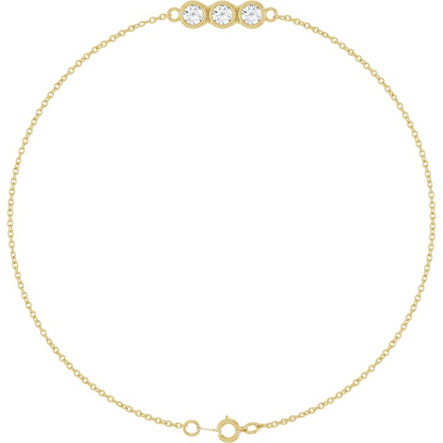 14K Yellow 1/4 CTW Natural Diamond Three-Stone Line  7" Bracelet