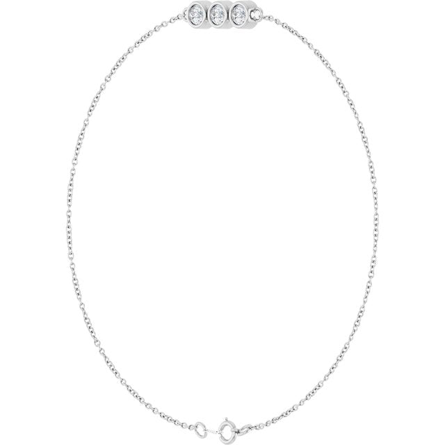 Sterling Silver 1/4 CTW Lab-Grown Diamond Three-Stone Line  7" Bracelet