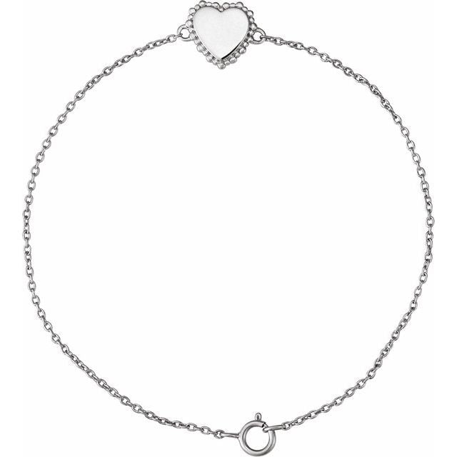 Sterling Silver Heart Bracelet 7" by Sterling Silver - BRC981:103:P