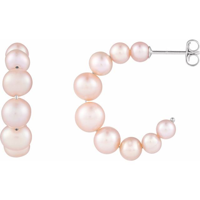 Sterling Silver Cultured Pink Freshwater Pearl Hoop Earrings - Elegant Design