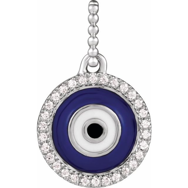 Sterling Silver 1/10 CTW Natural Diamond Blue Enameled Evil Eye Pendant - R50070:603:P
