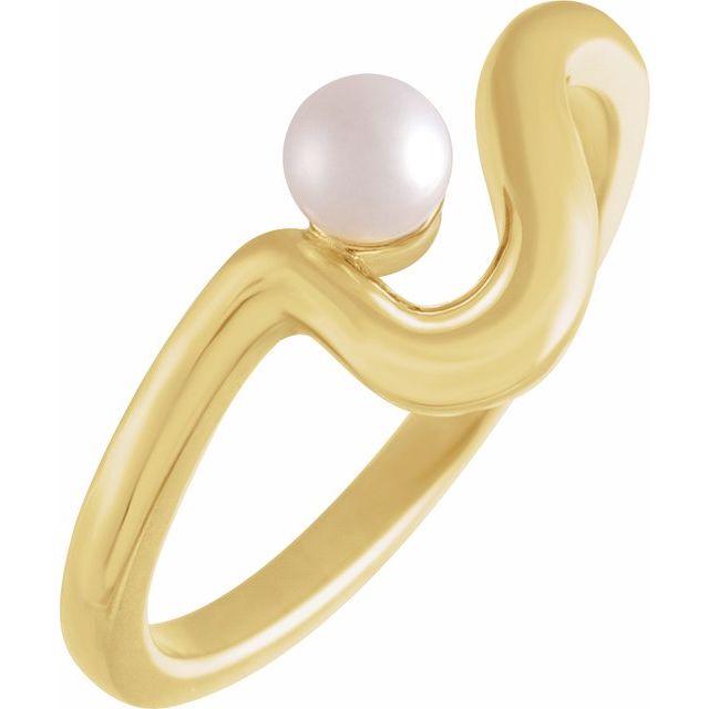 14K Yellow Cultured White Freshwater Pearl Freeform Ring - Elegant Design